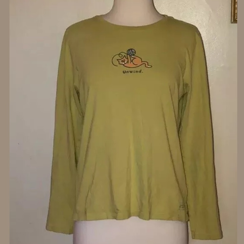 Life is Good Cat Shirt Long Sleeve Top Small
